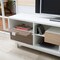 Modern 70-Inch White TV Stand with Natural Wood Shelves & Storage